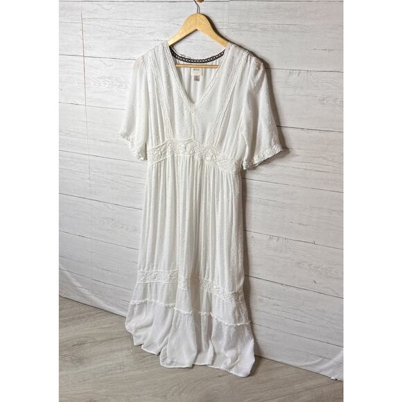 Knox Rose Dress Womens Size Medium Ivory Swiss Dot Peasant Style Tiered Maxi - Picture 4 of 16